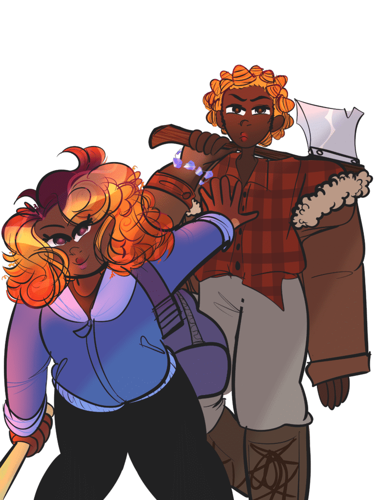 November_and_Cici Illustration of two characters, titled "November and Cici".