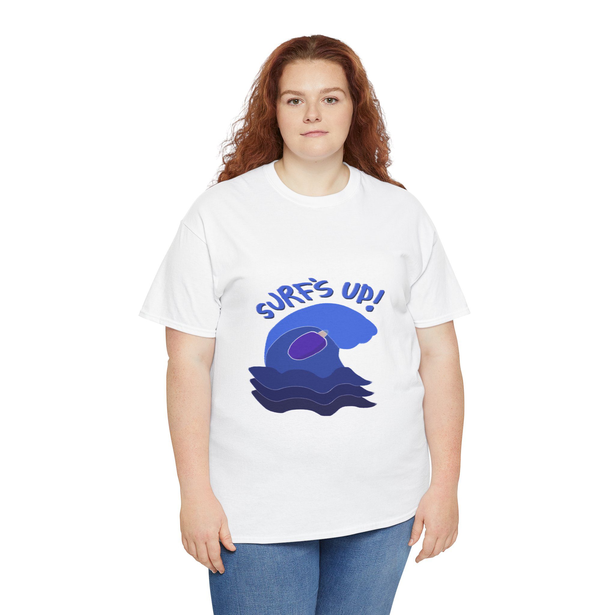 Surf's Up Grape Purple Ice Pop Surfboard - Unisex Cotton Tee - Image 3