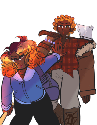 Illustration of two characters, titled "November and Cici".