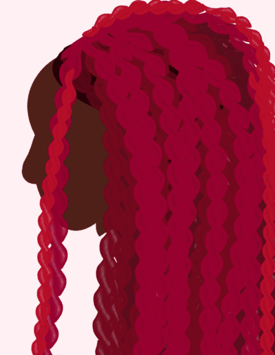 Digital drawing, sketch of a silhouette with ruby-red passion twists as their hairstyle.