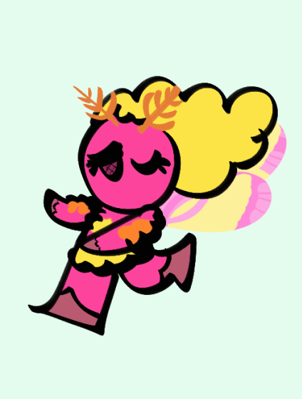 Original 2D animation, art work. Looping animation of a moth-inspired creature dancing.